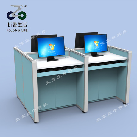 四人位王字型愛(ài)馬仕藍(lán)升降屏風(fēng)電腦桌